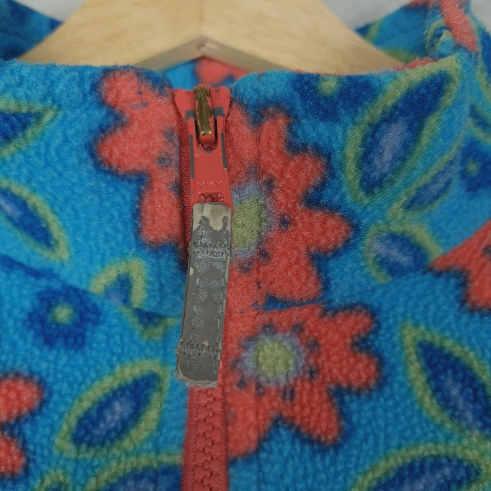 Vintage LL Bean Fleece Jacket Girls Small Blue Floral 1/4 Zip Pullover 90s Y2K - Picture 3 of 16